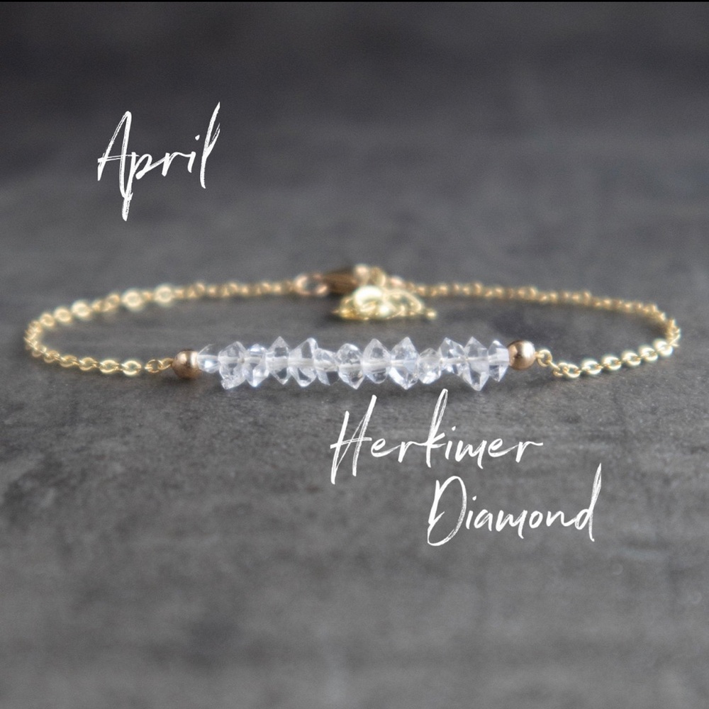 14k Gold dainty Herkimer Diamonds bar bracelet
